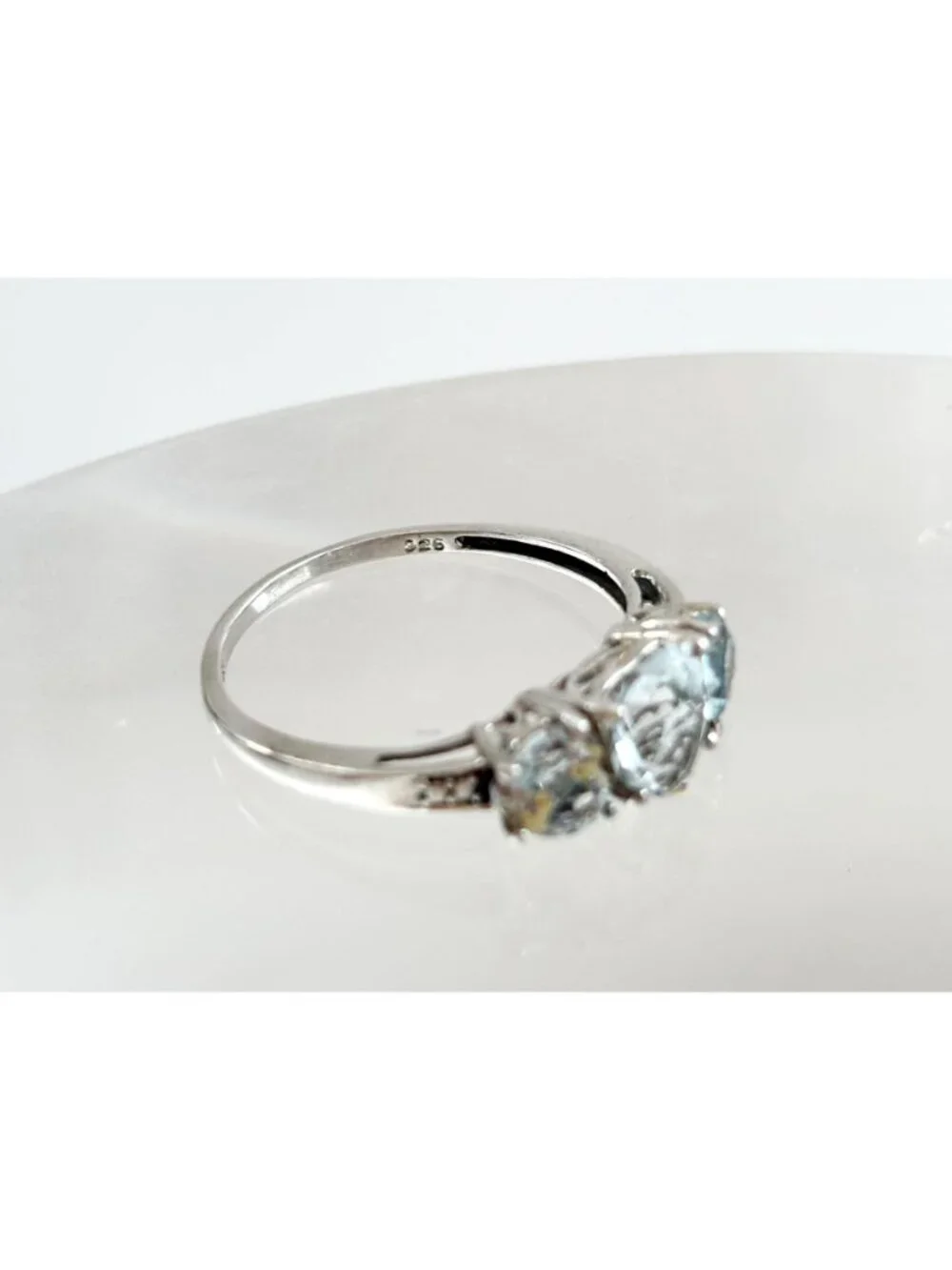 Blue Aquamarine Triple Heart Cut Sterling Silver 925 Vintage Ring - sz 9